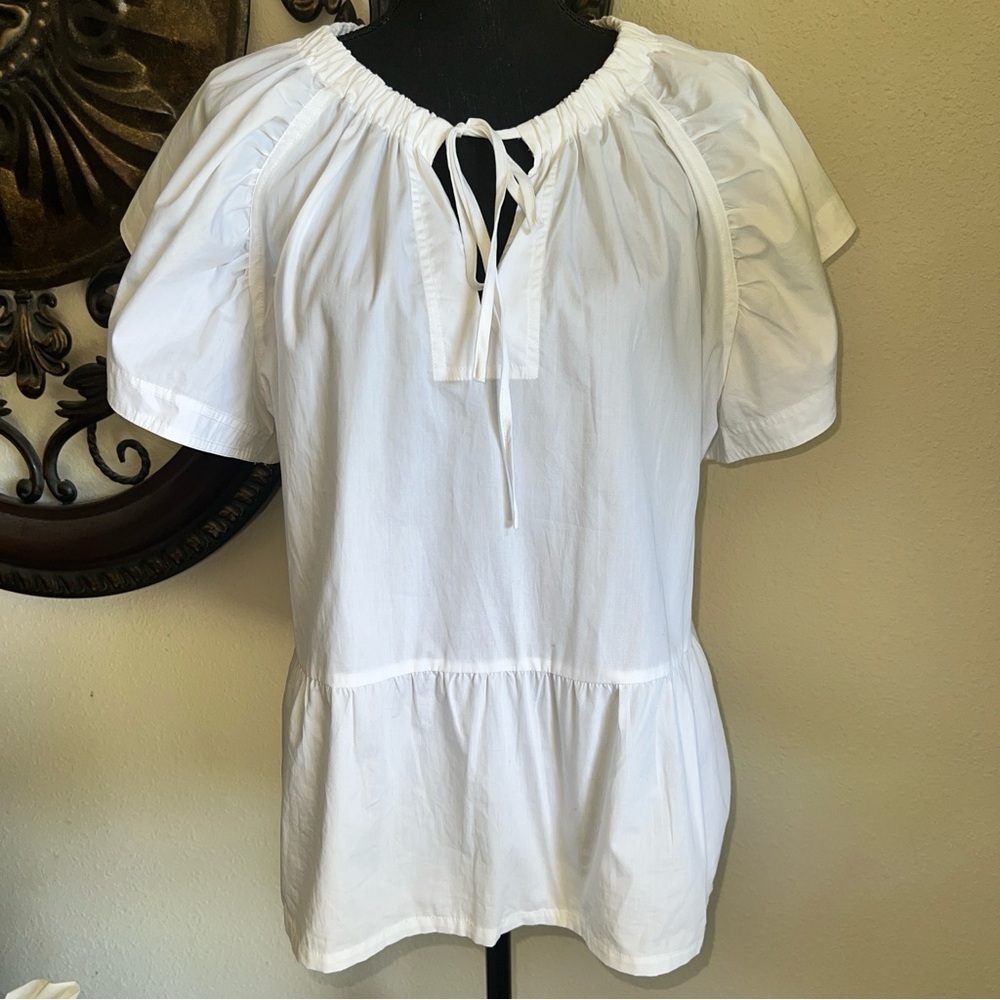 Joe's Jeans White Peasant Tie-Neck Puff Sleeve Blouse